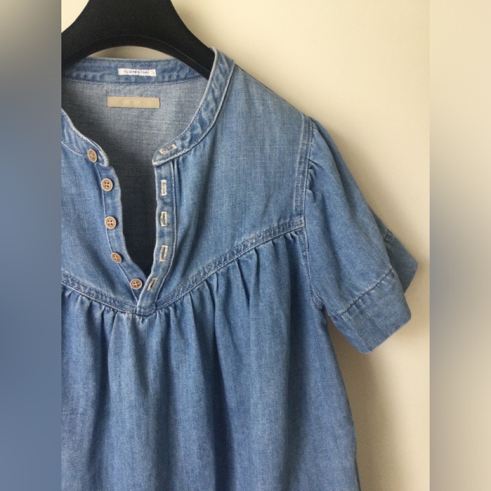 MOTHER Denim The Giggler Top Salt/Lime Blue Jean Button Babydoll S $255 - Picture 6 of 16